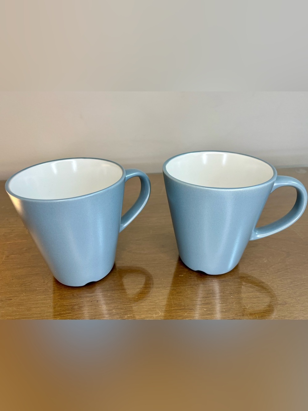 Ikea Dinera Coffee Mug Set (2) 120 11 Matte Blue-Gray, 12oz Conical Notched Base